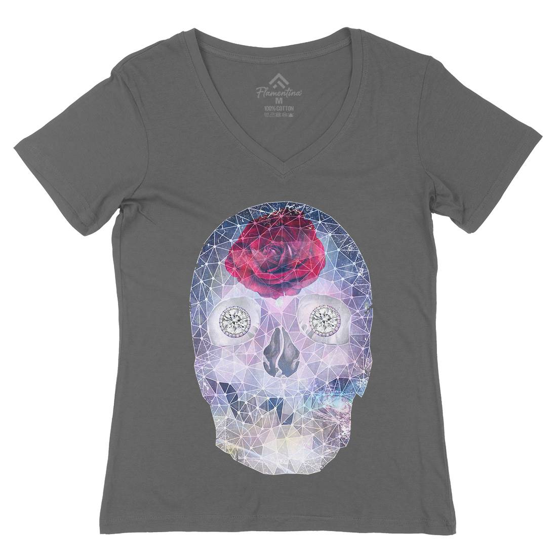Crystal Skull Womens Organic V-Neck T-Shirt Space A816