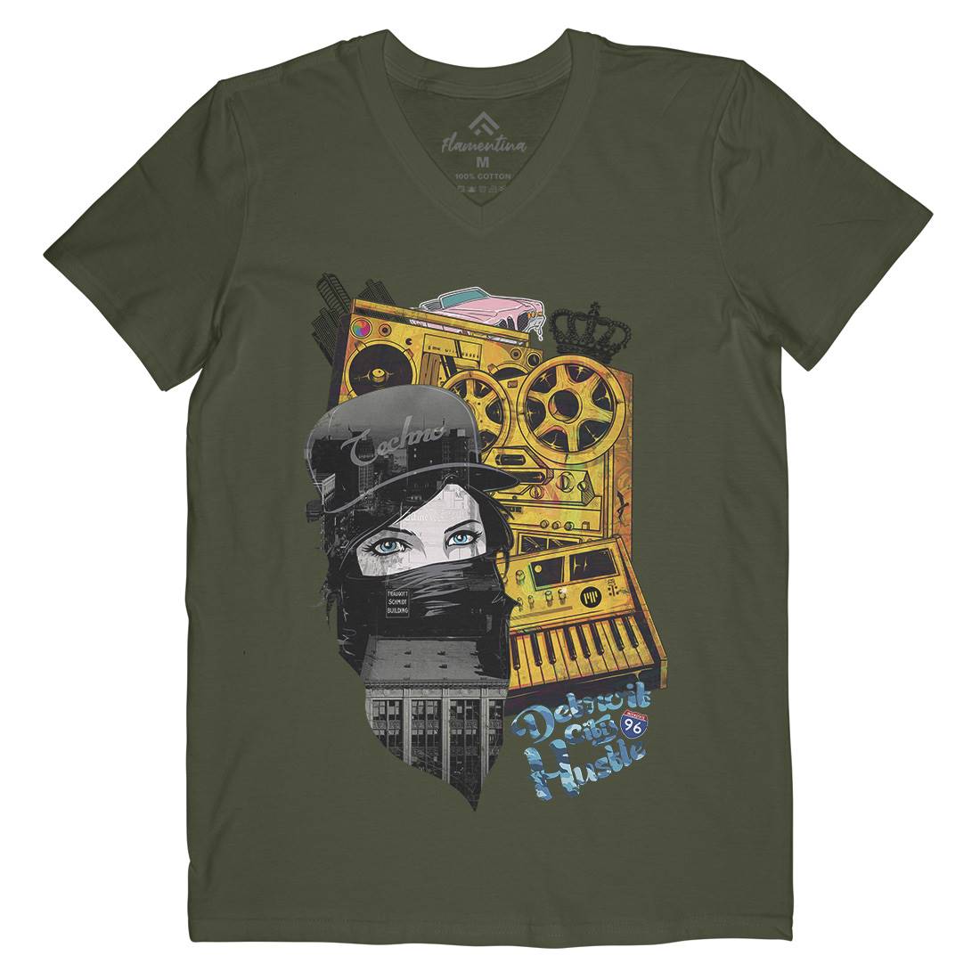 Detroit Hustle Mens Organic V-Neck T-Shirt Art A821