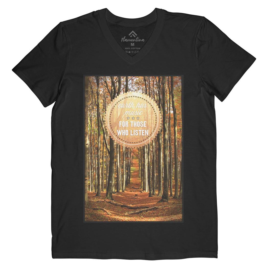 Earth&#39;s Music Mens Organic V-Neck T-Shirt Nature A829