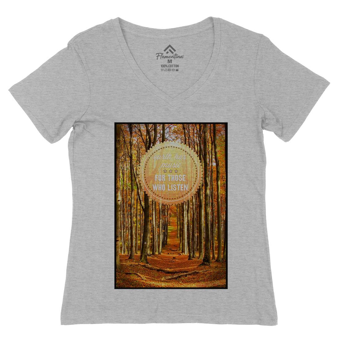 Earth&#39;s Music Womens Organic V-Neck T-Shirt Nature A829