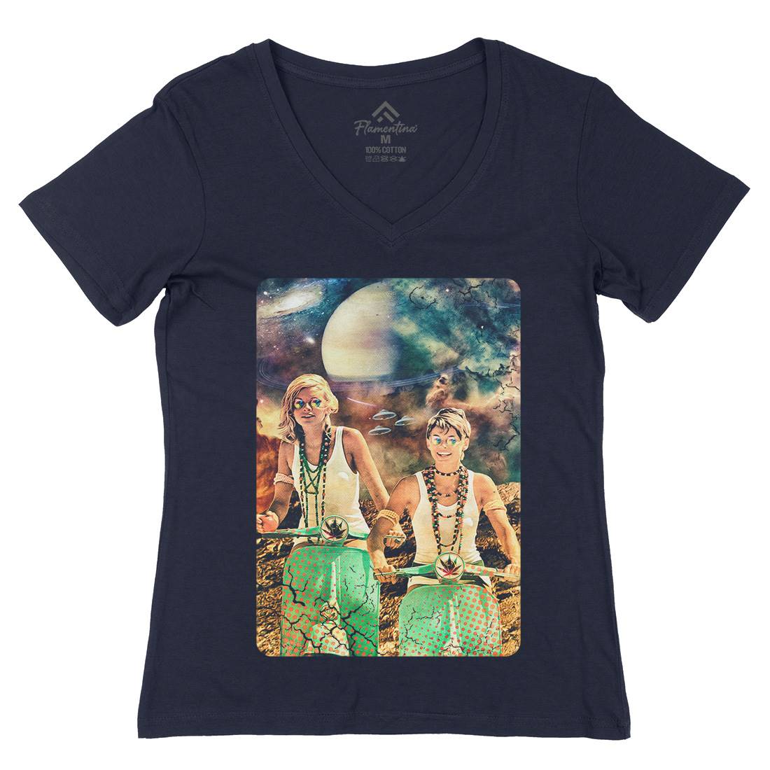 Galactic Cruise Womens Organic V-Neck T-Shirt Space A839