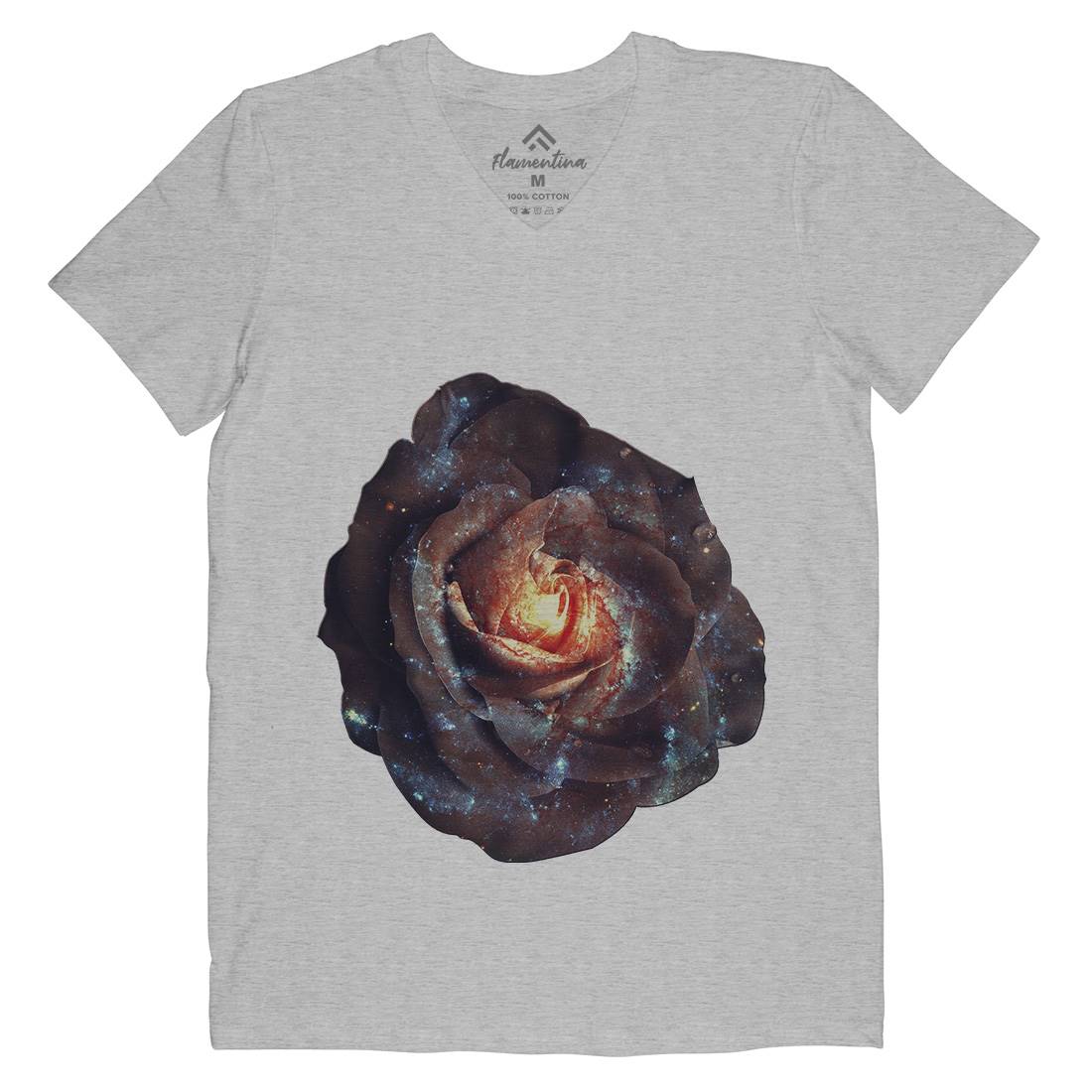 Galactic Rose Mens Organic V-Neck T-Shirt Space A840