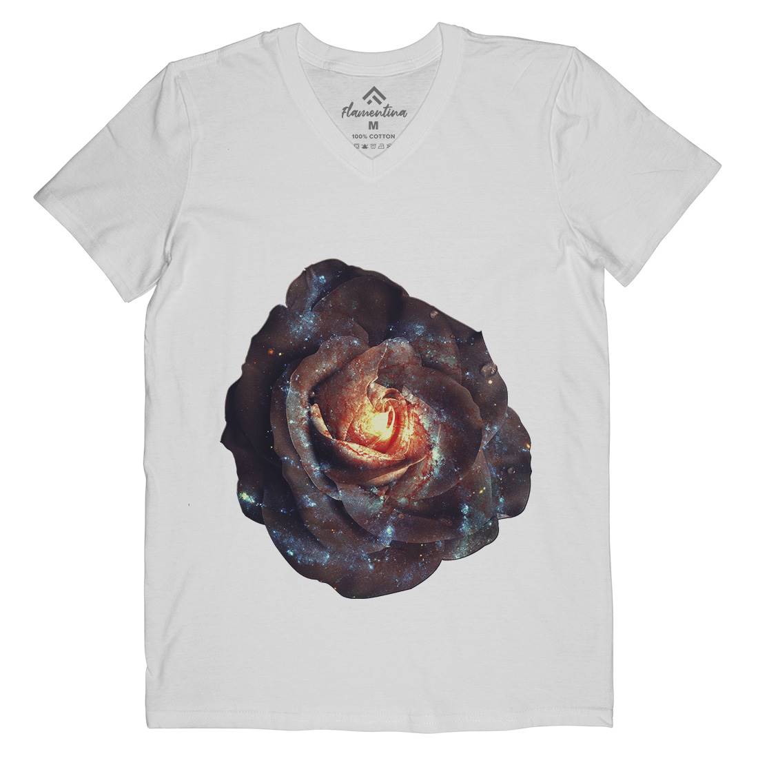 Galactic Rose Mens Organic V-Neck T-Shirt Space A840