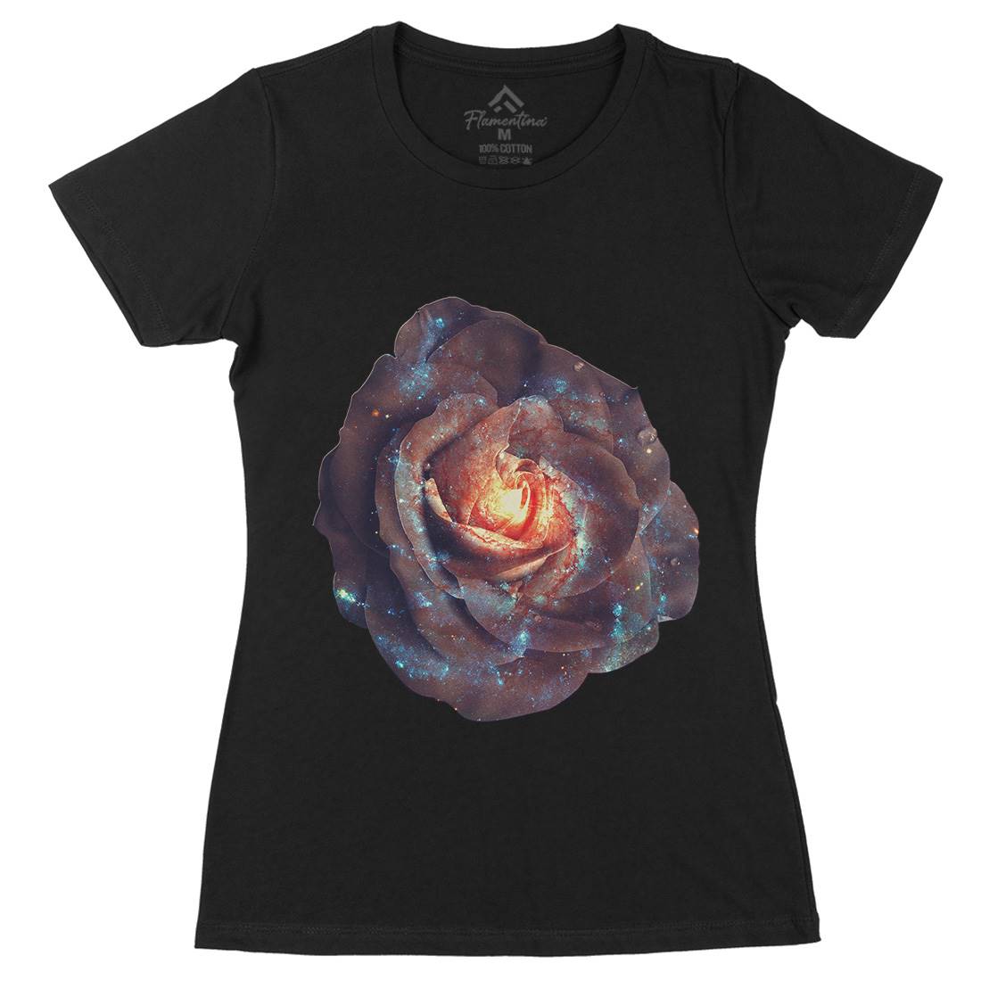 Galactic Rose Womens Organic Crew Neck T-Shirt Space A840