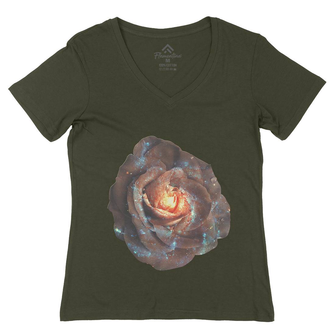 Galactic Rose Womens Organic V-Neck T-Shirt Space A840
