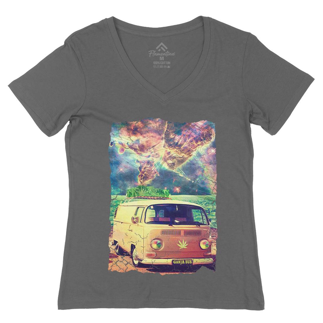 Ganja Bus Womens Organic V-Neck T-Shirt Space A843