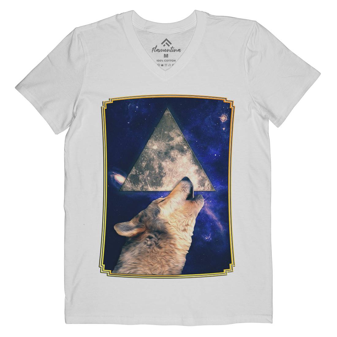 Howling Wolf Mens Organic V-Neck T-Shirt Space A848