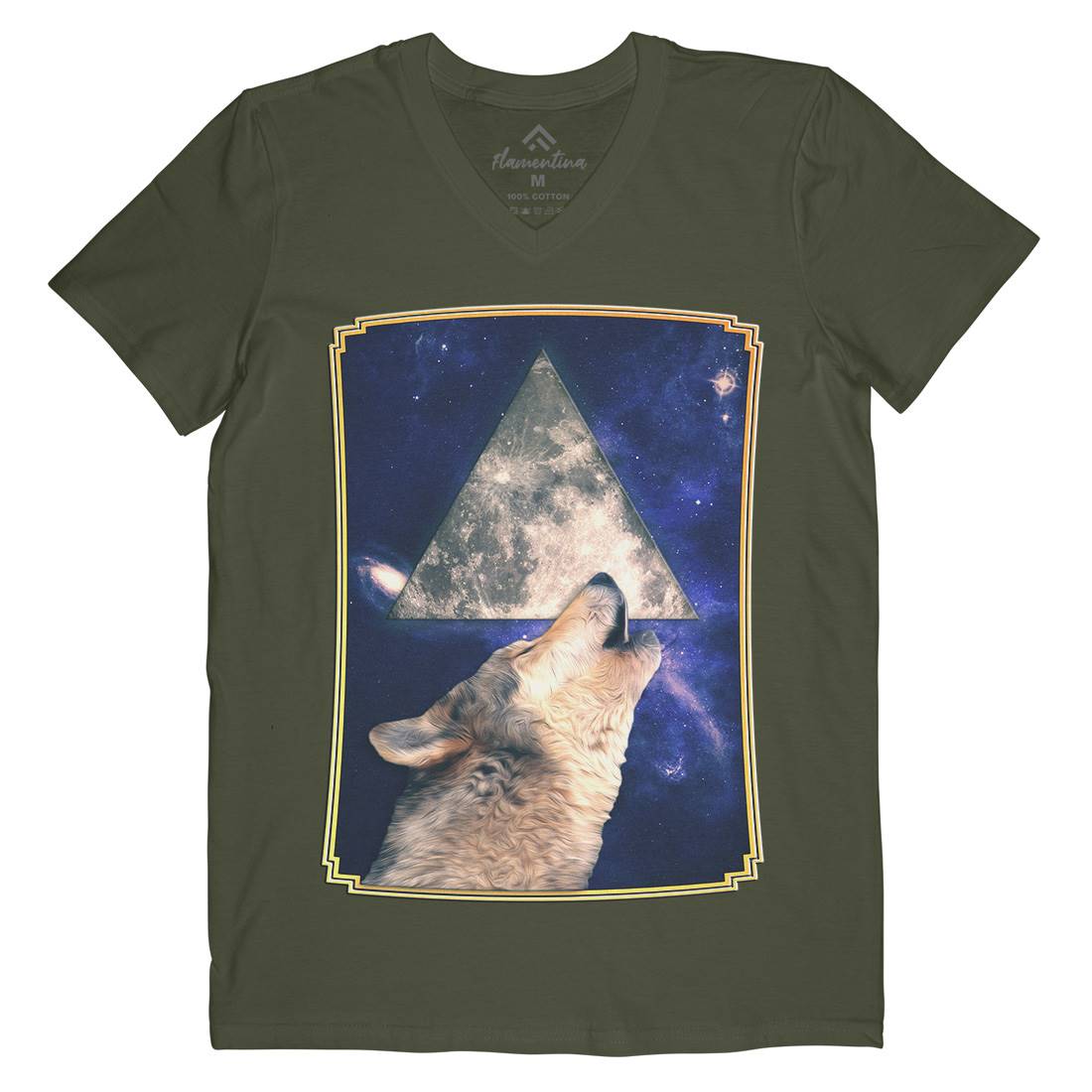 Howling Wolf Mens Organic V-Neck T-Shirt Space A848