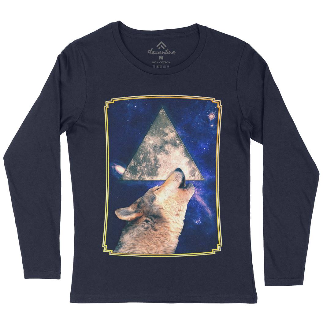 Howling Wolf Womens Long Sleeve T-Shirt Space A848