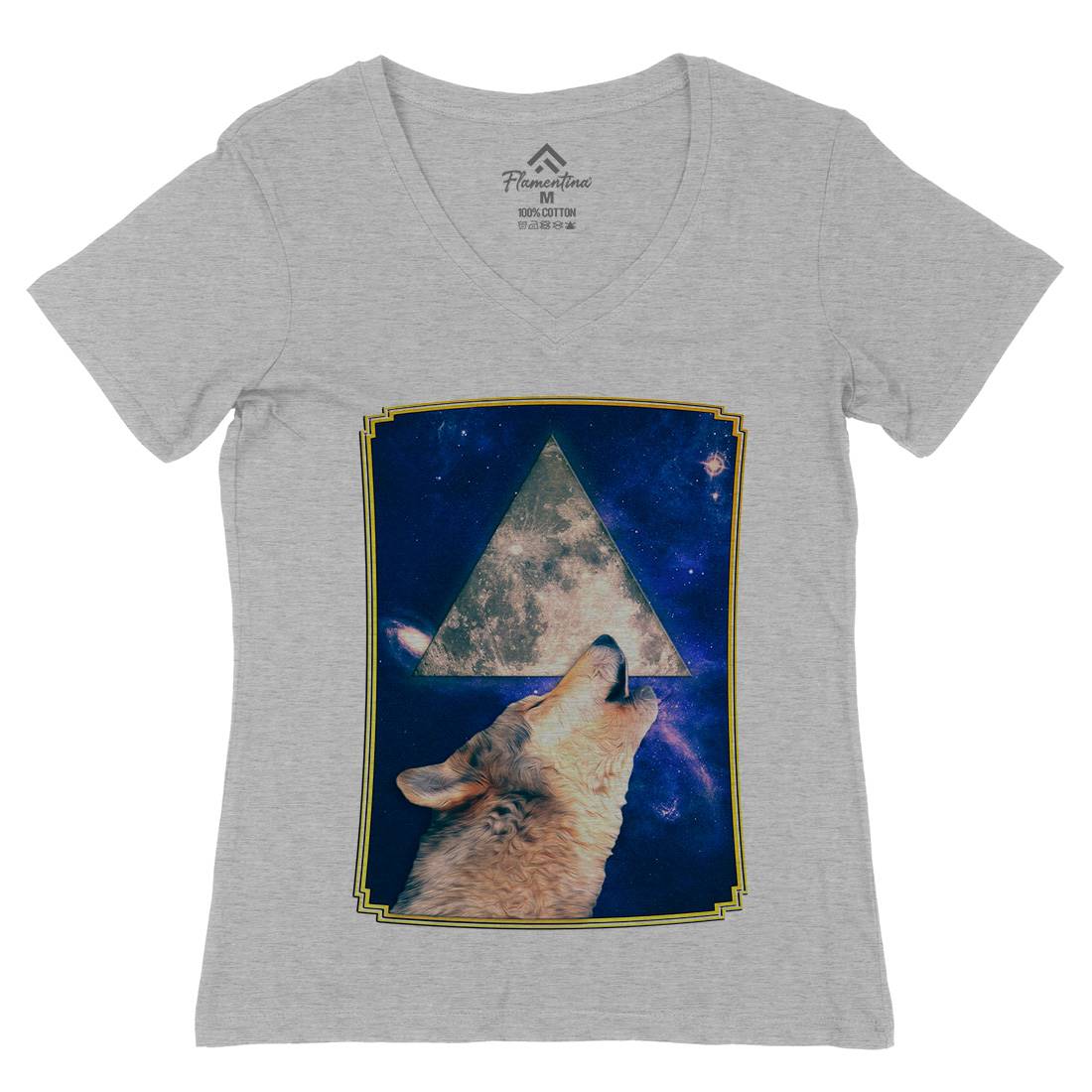 Howling Wolf Womens Organic V-Neck T-Shirt Space A848
