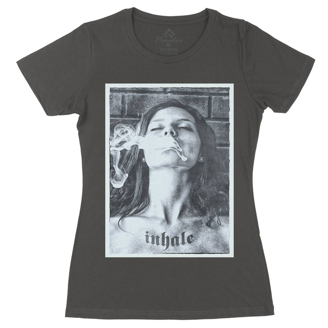 Inhale Womens Organic Crew Neck T-Shirt Drugs A851