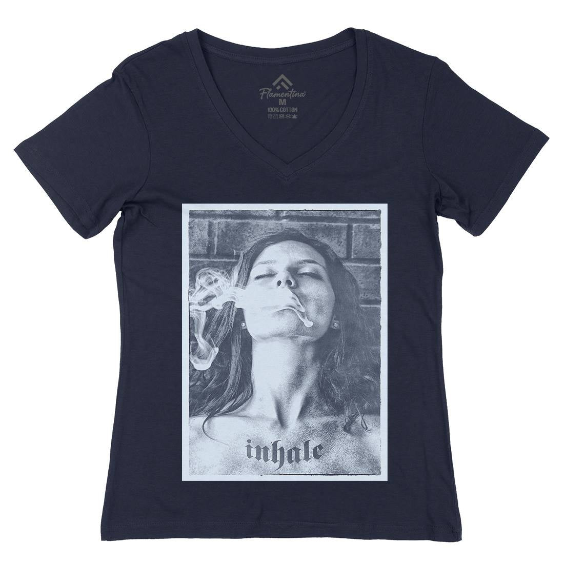 Inhale Womens Organic V-Neck T-Shirt Drugs A851