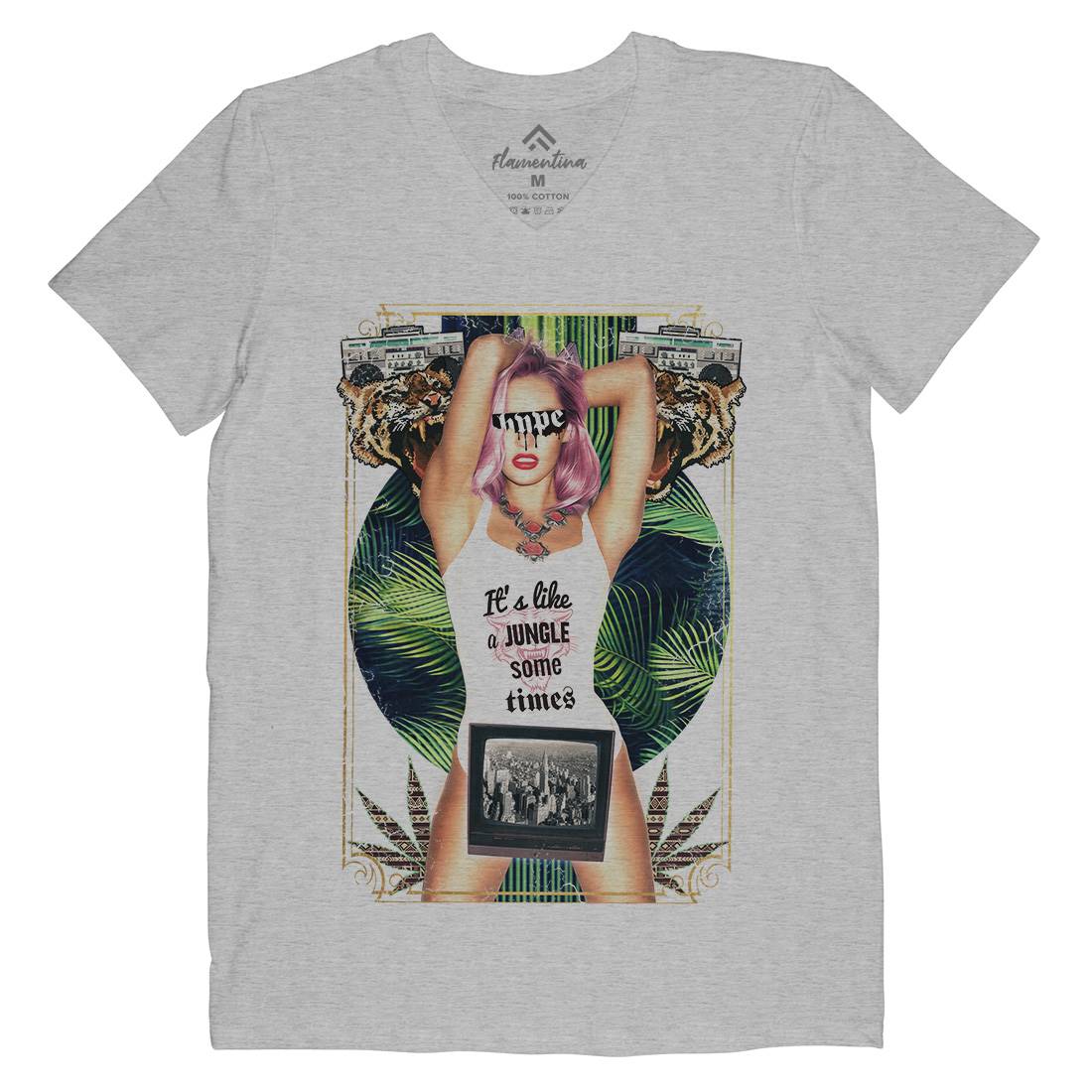 Jungle Mens Organic V-Neck T-Shirt Drugs A854