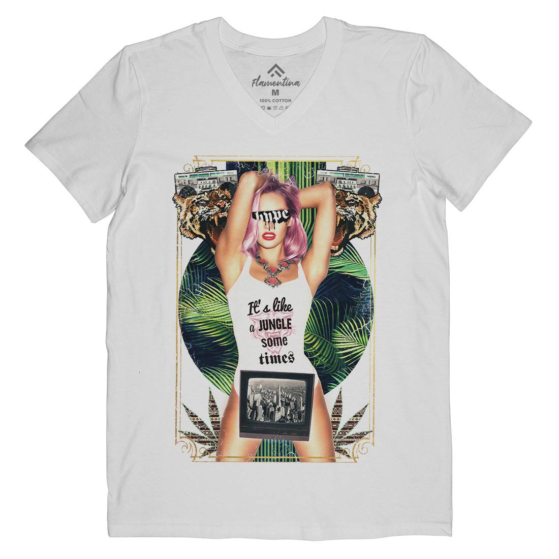 Jungle Mens Organic V-Neck T-Shirt Drugs A854
