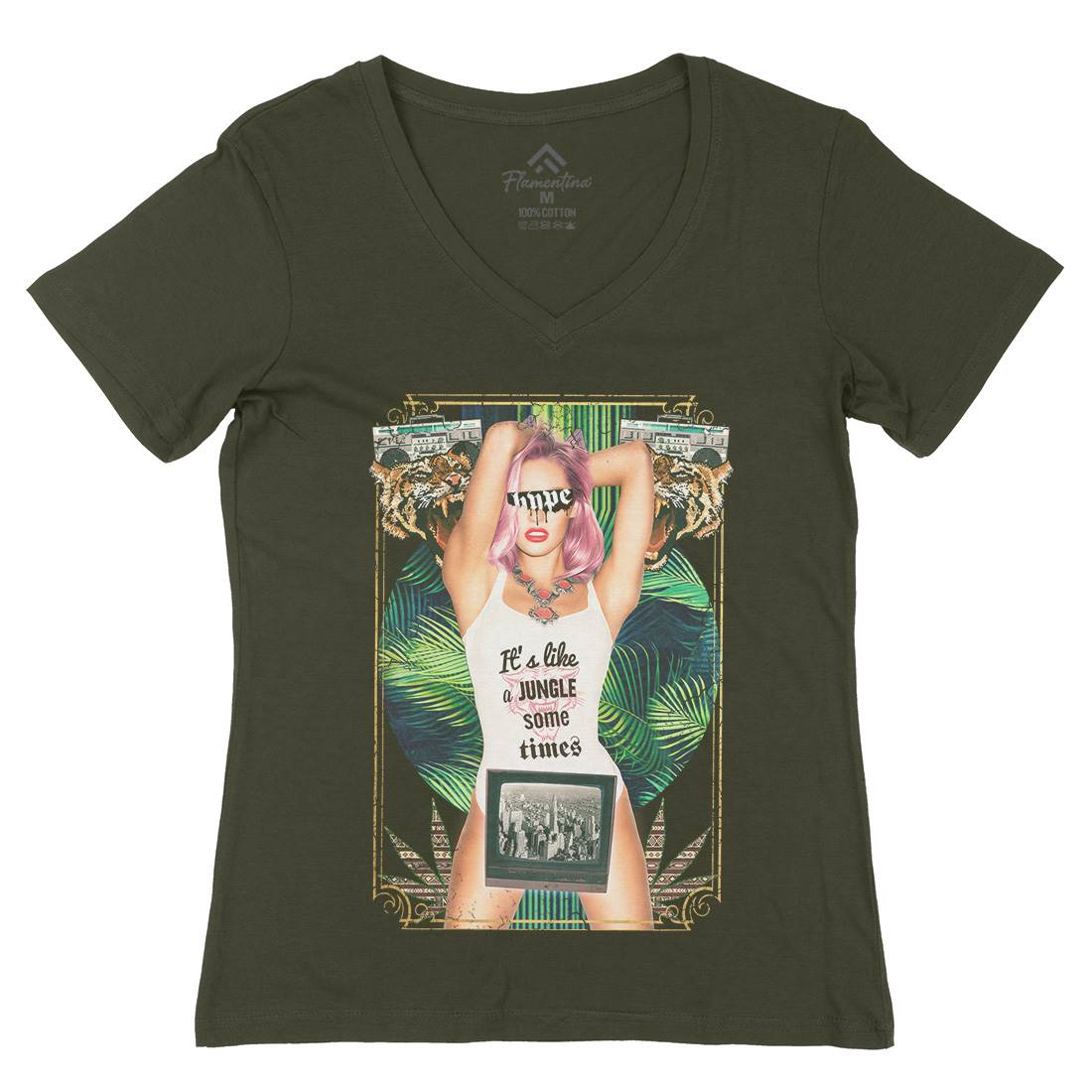 Jungle Womens Organic V-Neck T-Shirt Drugs A854