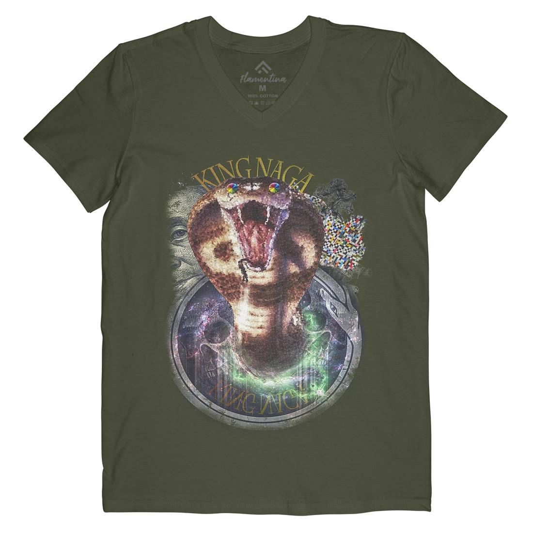 King Naga Mens Organic V-Neck T-Shirt Space A856