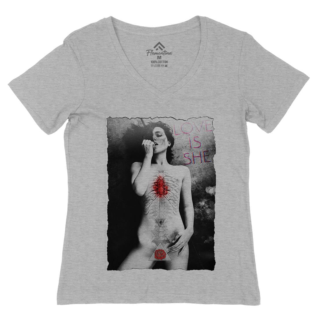 Love Is She Womens Organic V-Neck T-Shirt Art A870