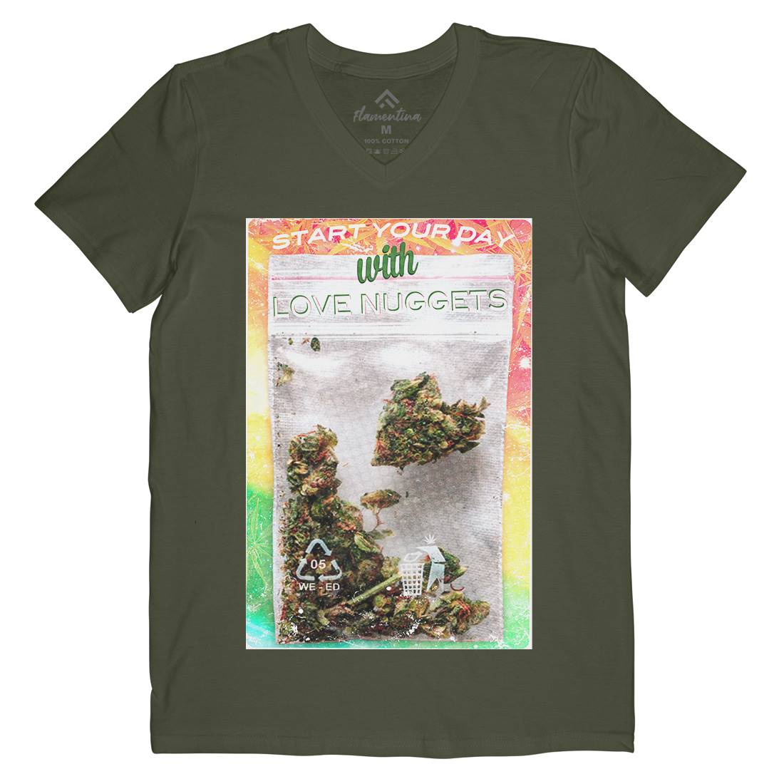 Love Nuggets Mens Organic V-Neck T-Shirt Drugs A871