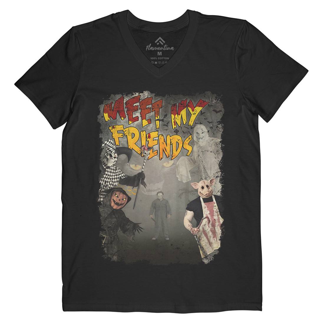 Meet My Friends Mens Organic V-Neck T-Shirt Horror A875