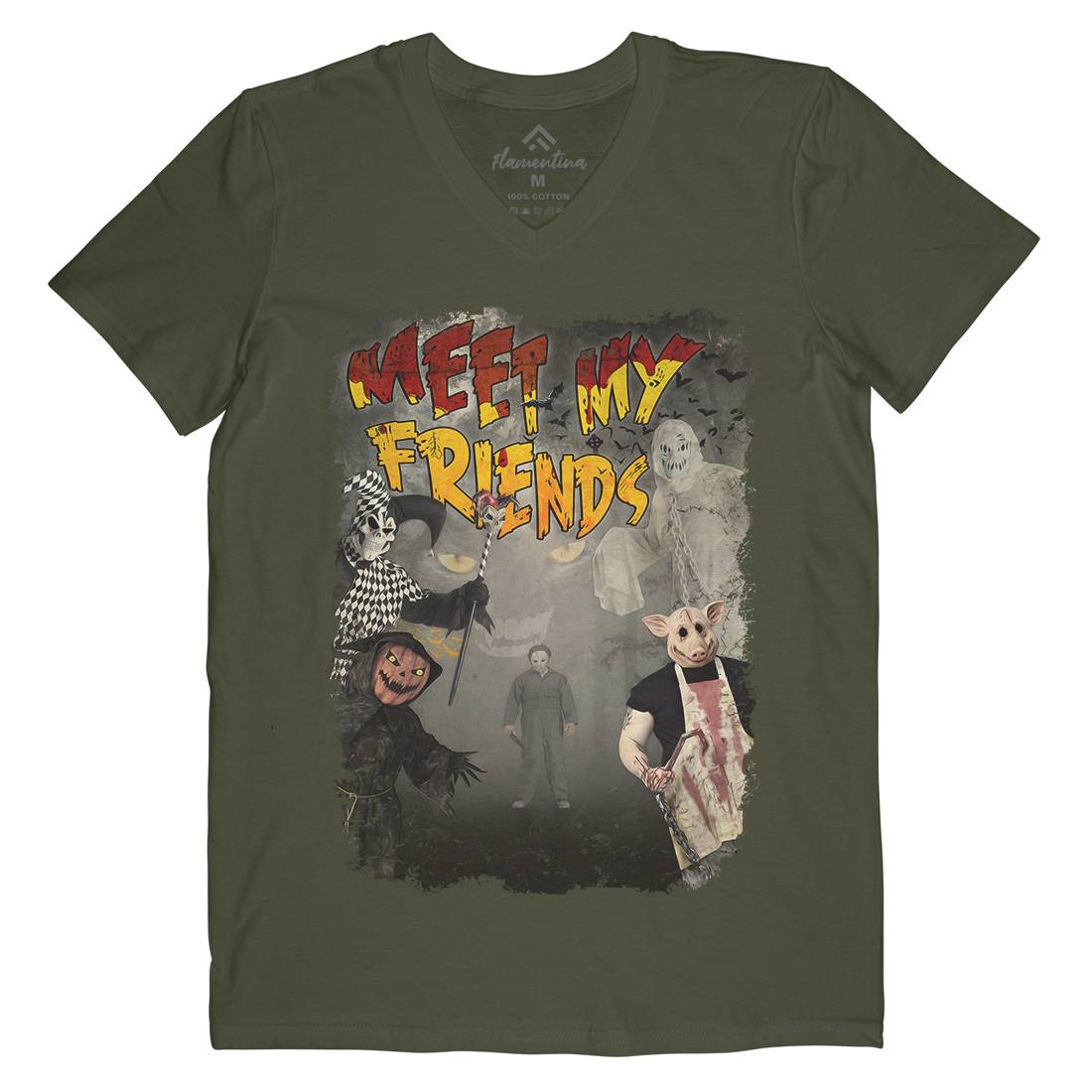 Meet My Friends Mens Organic V-Neck T-Shirt Horror A875