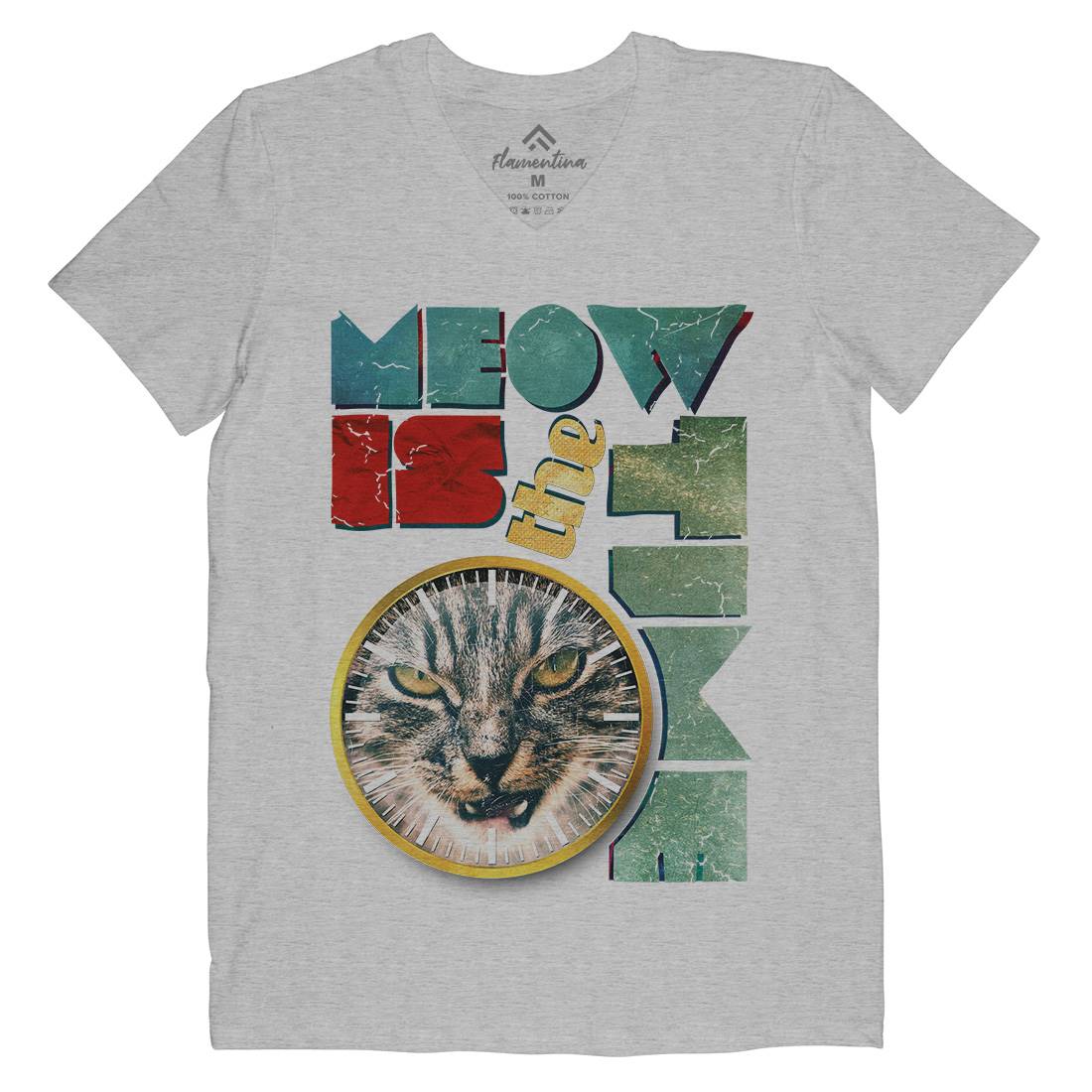Meow Is The Time Mens V-Neck T-Shirt Animals A876