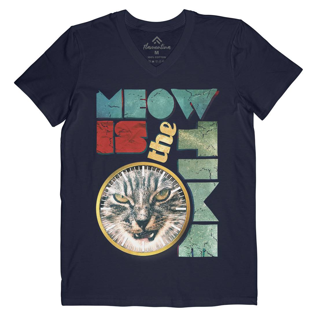 Meow Is The Time Mens V-Neck T-Shirt Animals A876