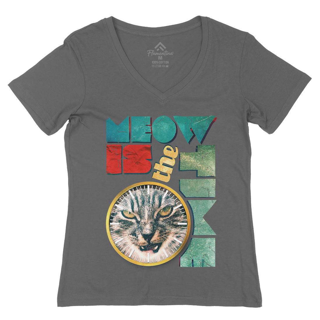 Meow Is The Time Womens Organic V-Neck T-Shirt Animals A876