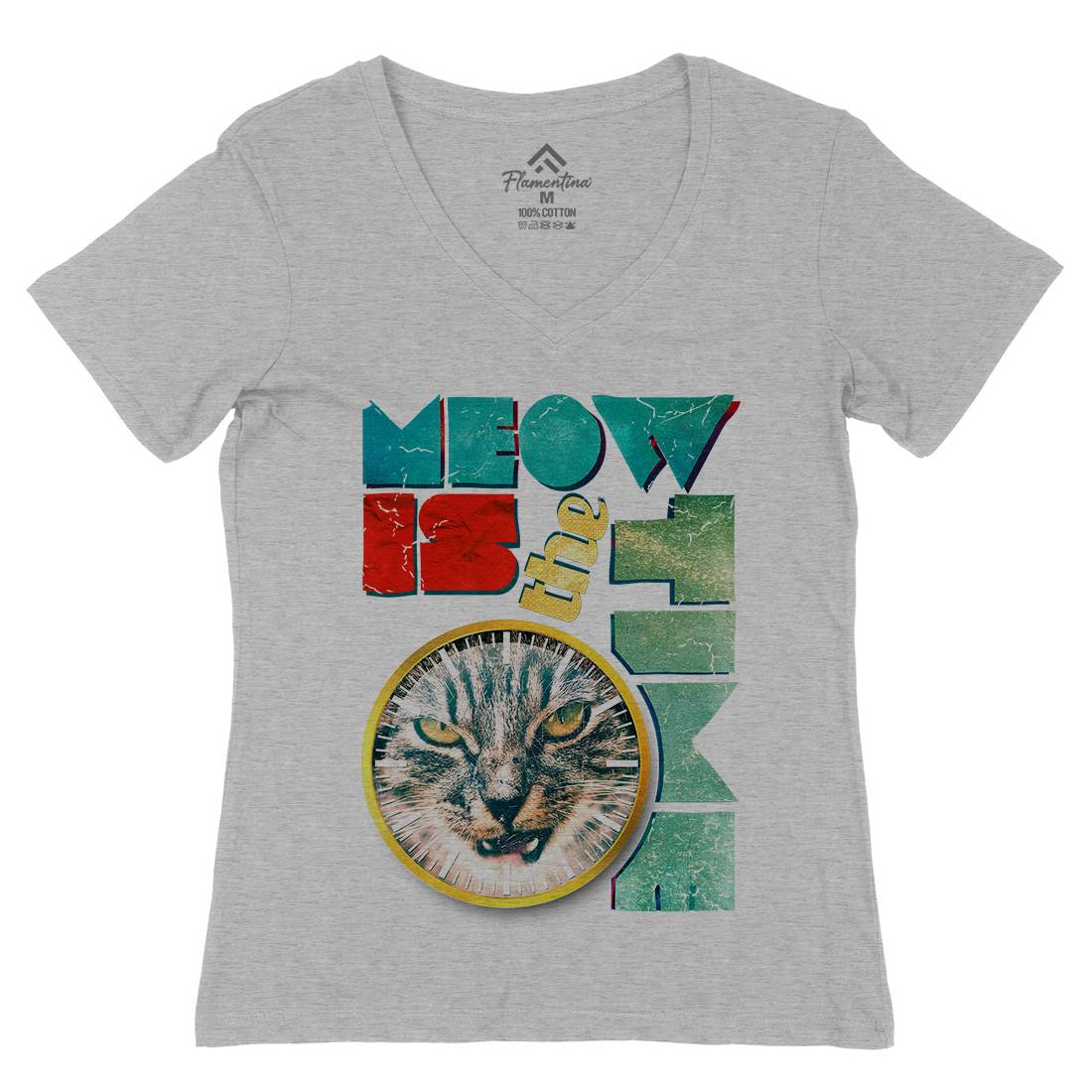 Meow Is The Time Womens Organic V-Neck T-Shirt Animals A876