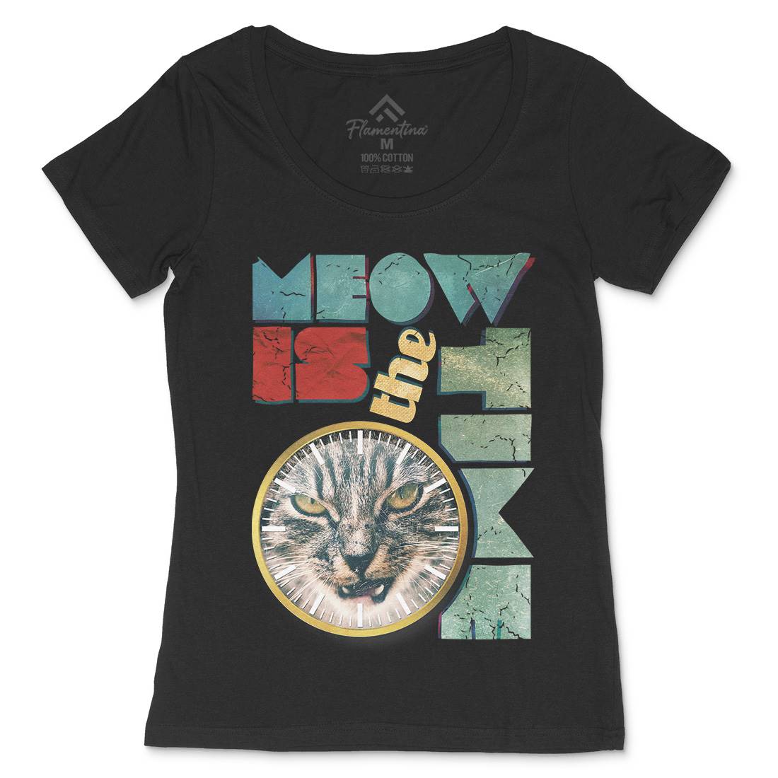 Meow Is The Time Womens Scoop Neck T-Shirt Animals A876