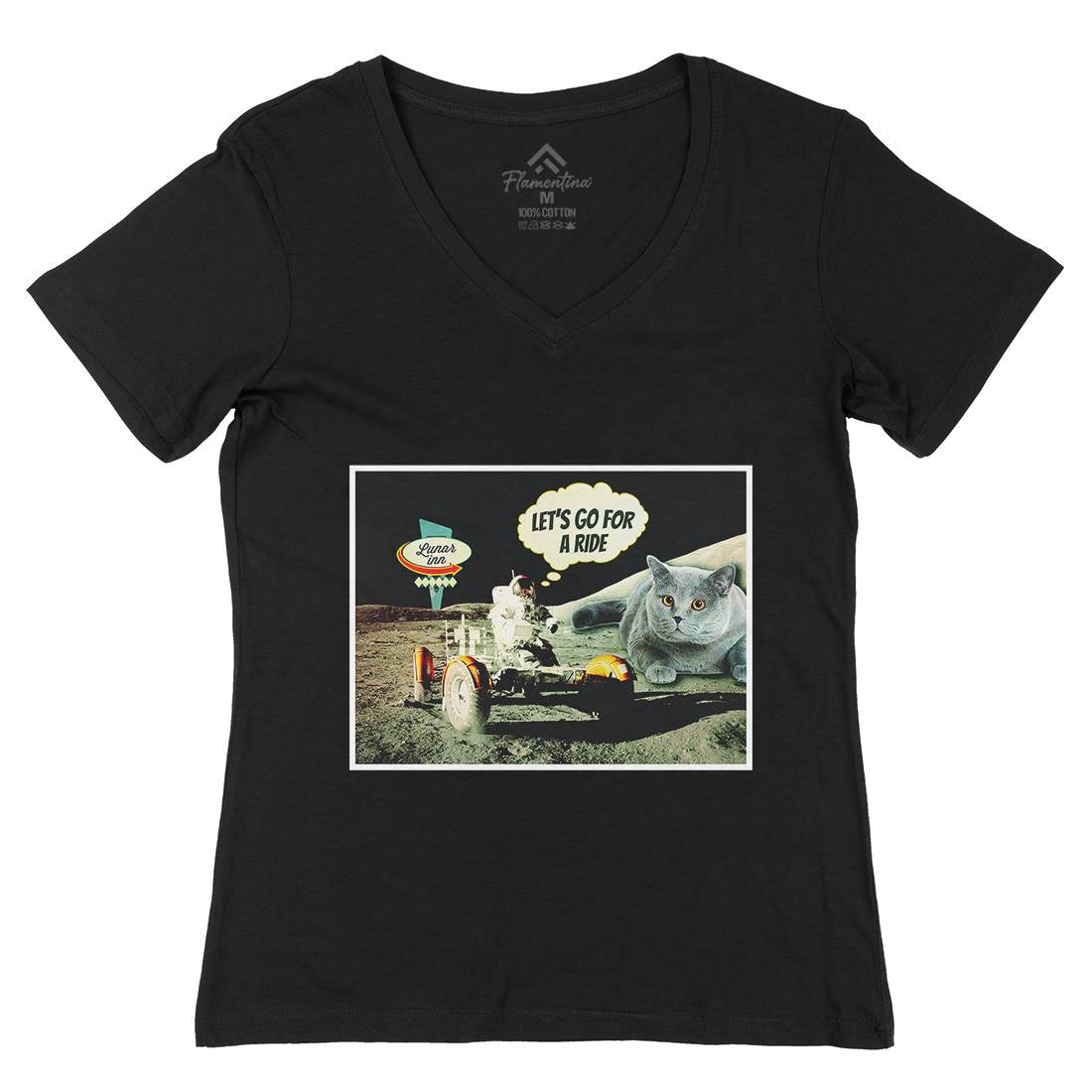 Moon Ride Womens Organic V-Neck T-Shirt Space A882