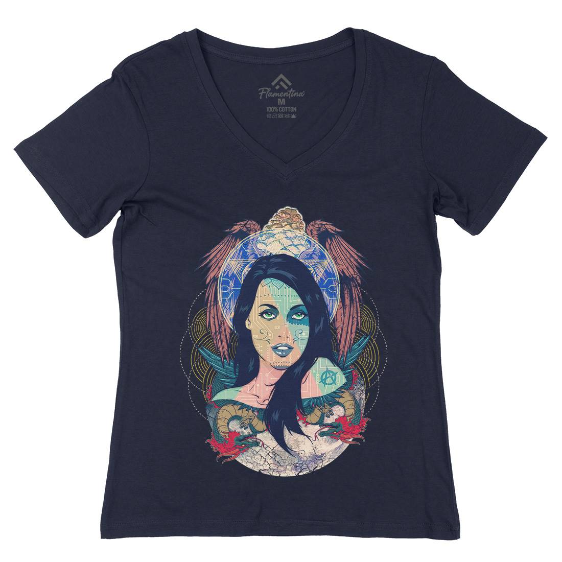 Moon Spirit Womens Organic V-Neck T-Shirt Art A883
