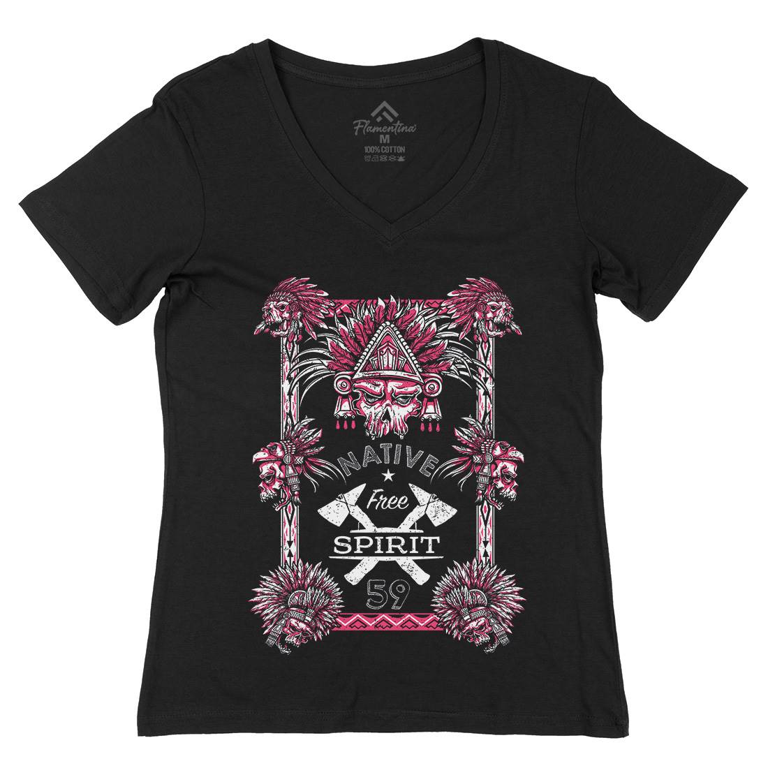 Native Spirit Womens Organic V-Neck T-Shirt American A885