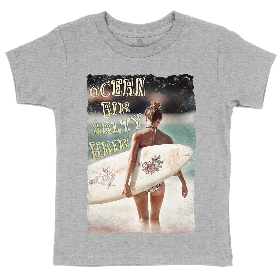 Ocean Air Salty Hair Kids Organic Crew Neck T-Shirt Surf A889