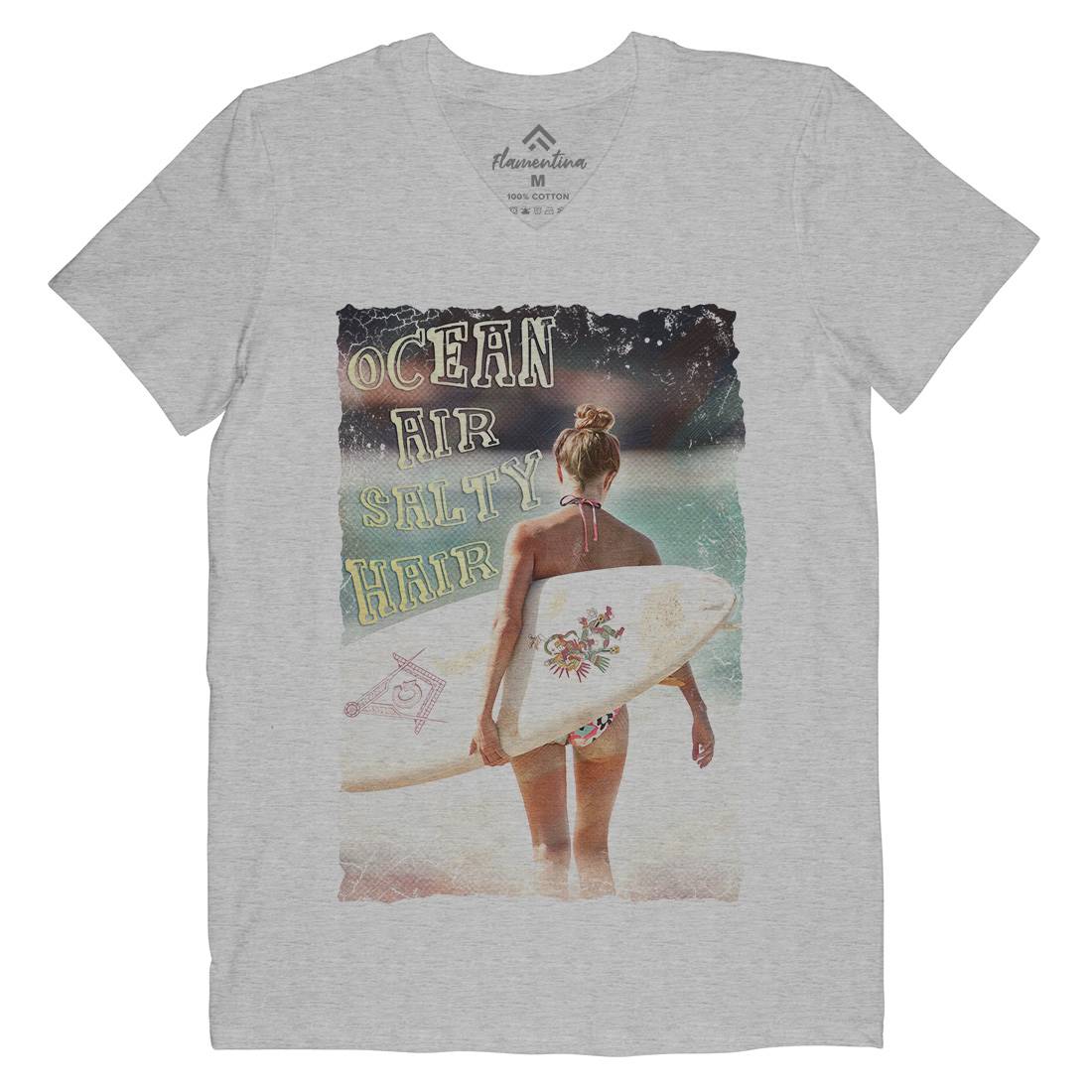 Ocean Air Salty Hair Mens Organic V-Neck T-Shirt Surf A889