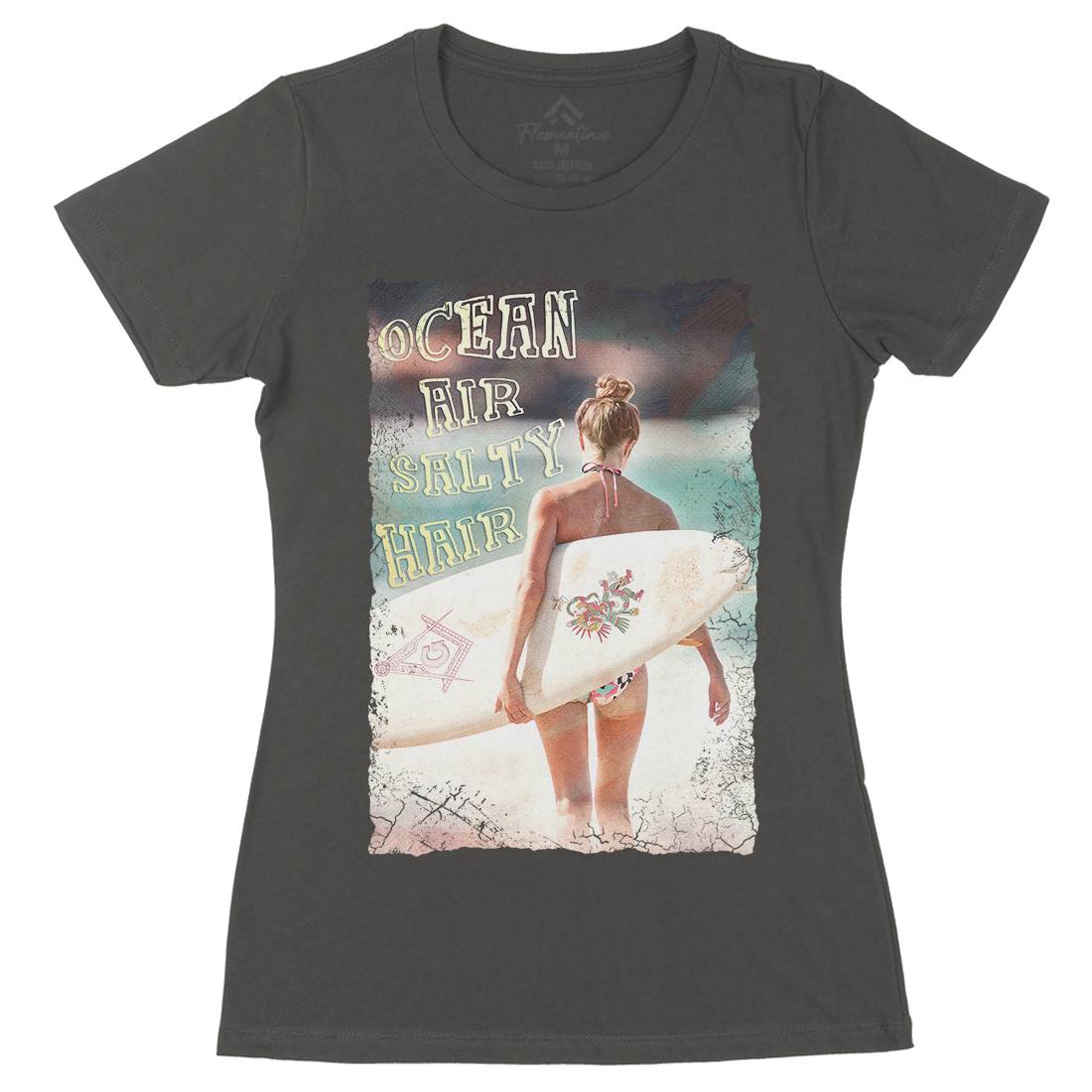 Ocean Air Salty Hair Womens Organic Crew Neck T-Shirt Surf A889