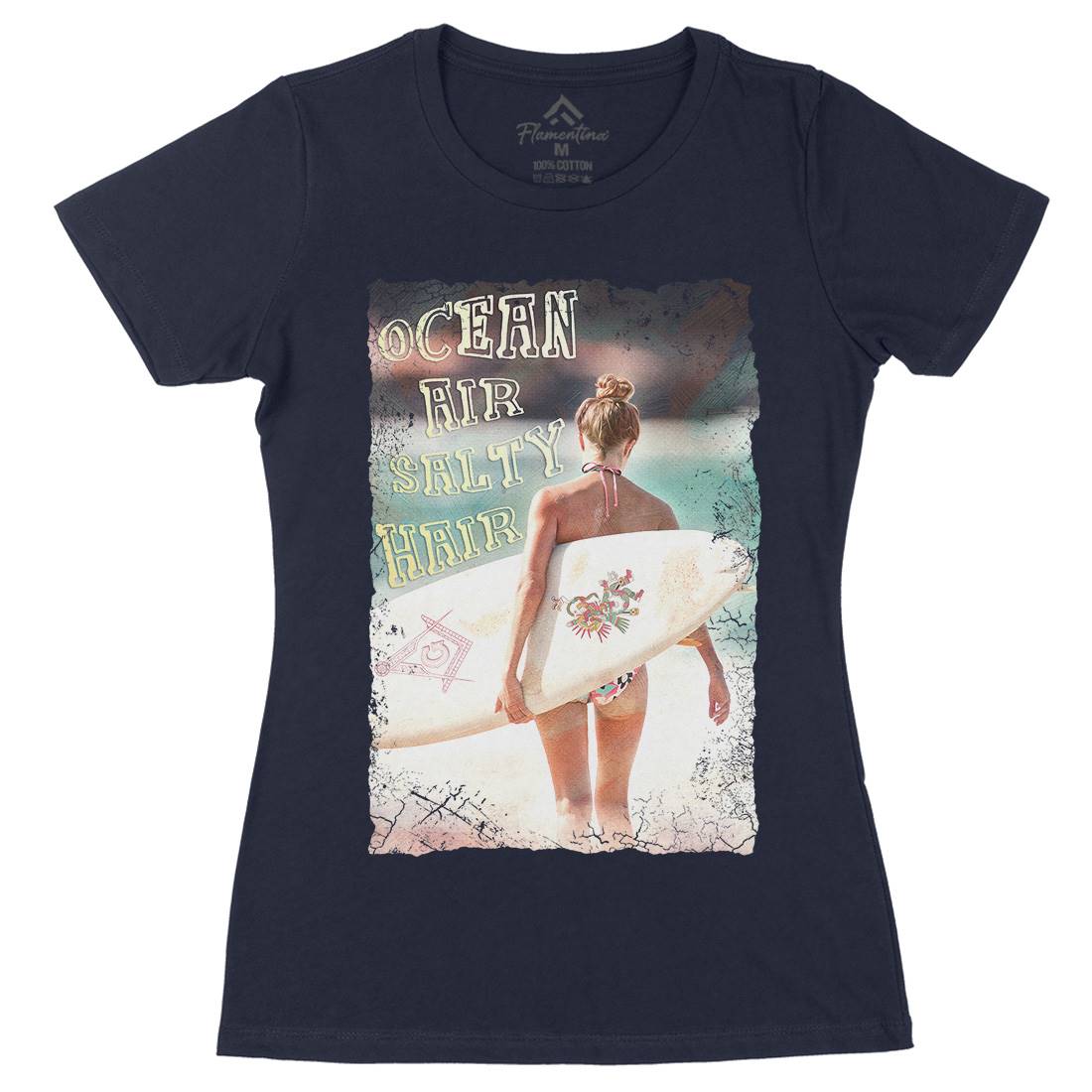 Ocean Air Salty Hair Womens Organic Crew Neck T-Shirt Surf A889