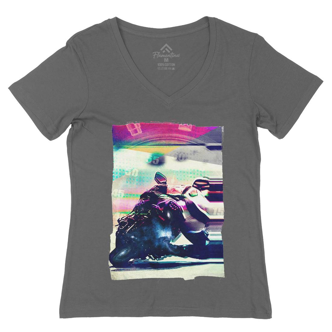 On Time Womens Organic V-Neck T-Shirt Motorcycles A891