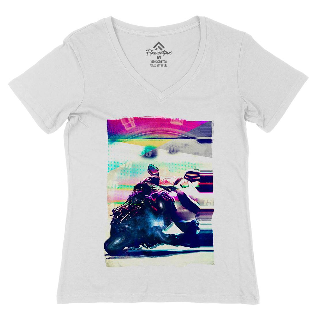 On Time Womens Organic V-Neck T-Shirt Motorcycles A891
