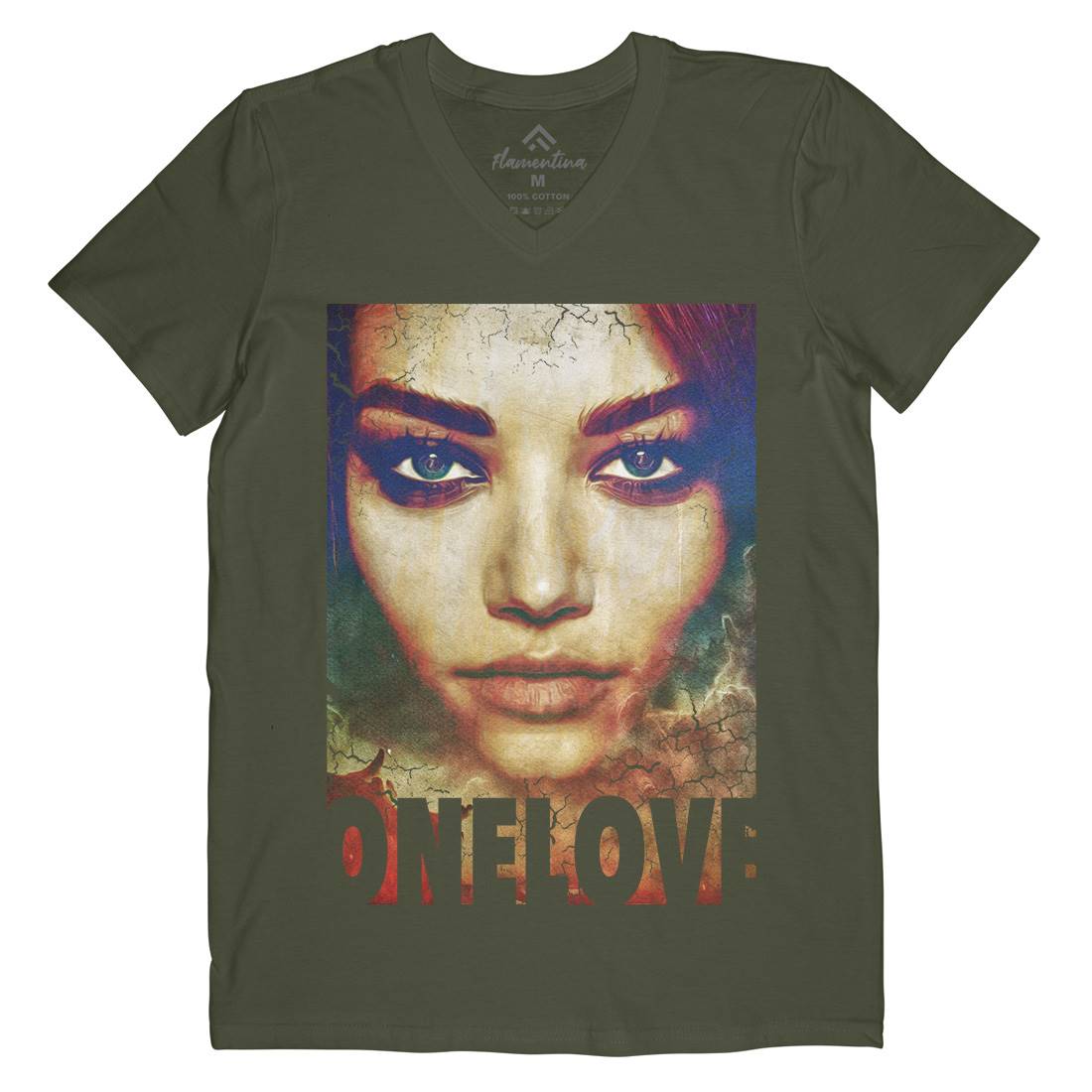 One Love Mens Organic V-Neck T-Shirt Illuminati A892