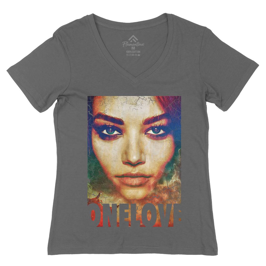 One Love Womens Organic V-Neck T-Shirt Illuminati A892