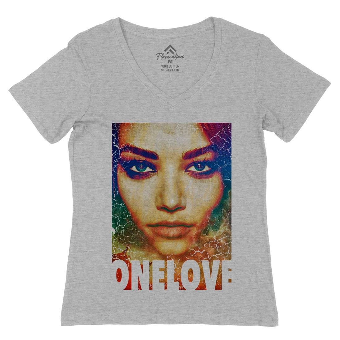 One Love Womens Organic V-Neck T-Shirt Illuminati A892