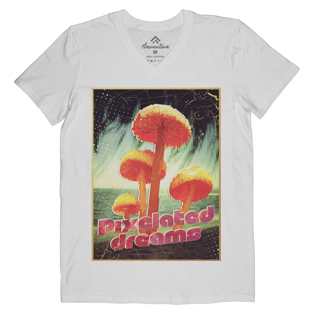 Pixelated Dreams Mens Organic V-Neck T-Shirt Drugs A893