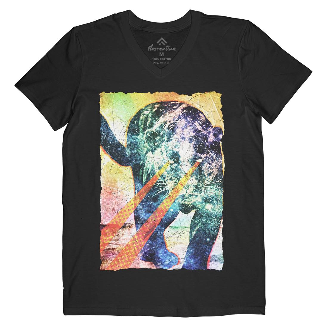 Psycat Tiger Mens V-Neck T-Shirt Space A896