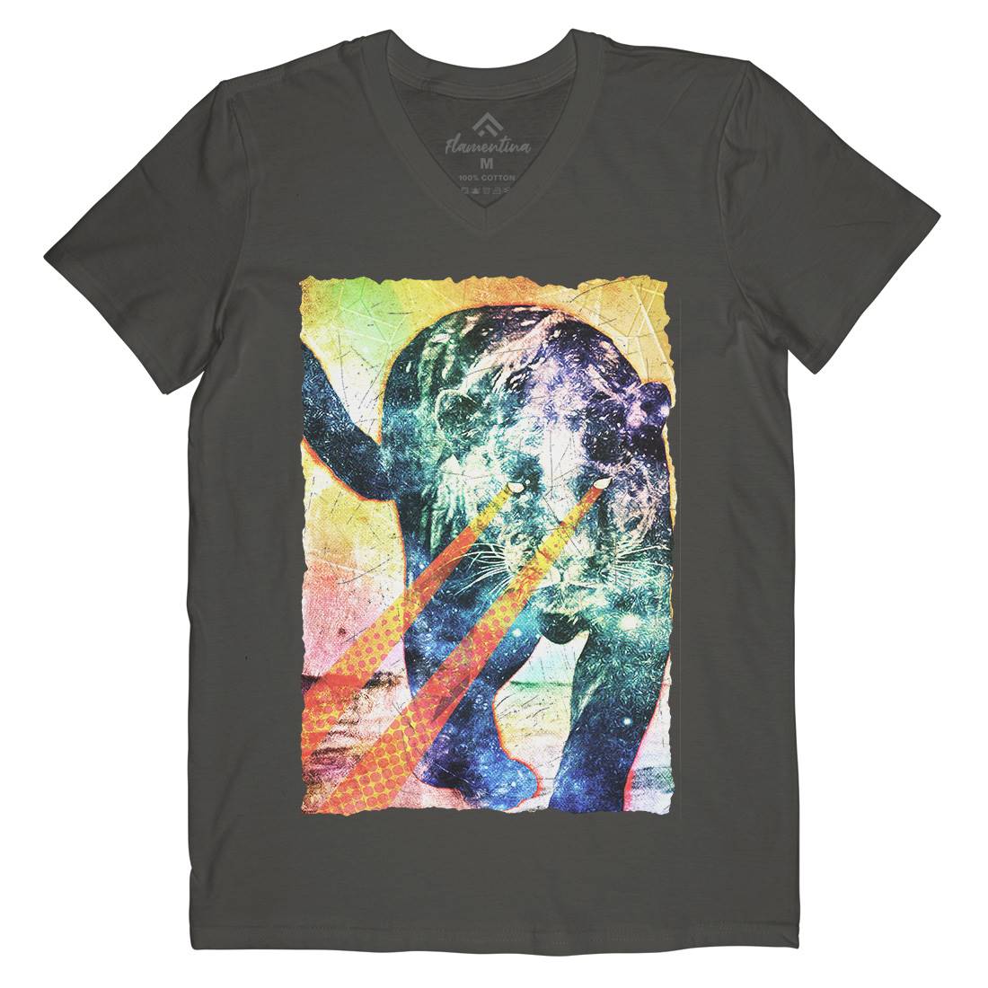 Psycat Tiger Mens V-Neck T-Shirt Space A896