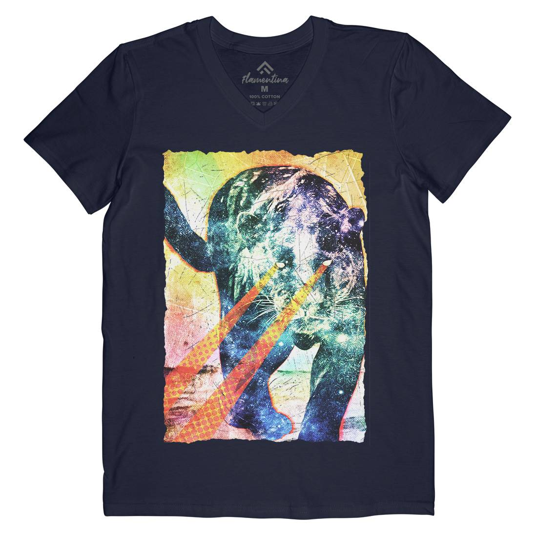 Psycat Tiger Mens Organic V-Neck T-Shirt Space A896