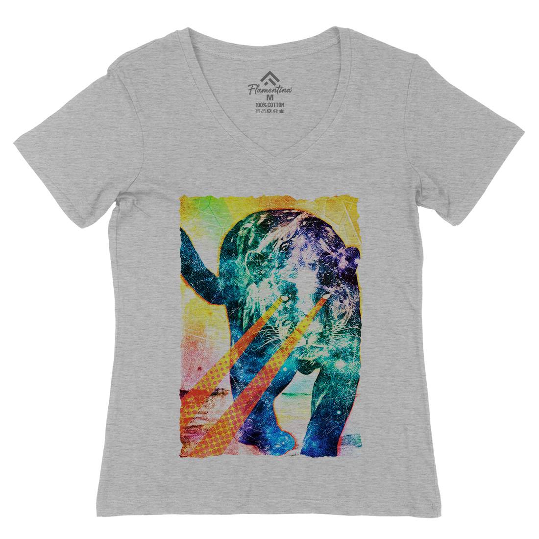 Psycat Tiger Womens Organic V-Neck T-Shirt Space A896