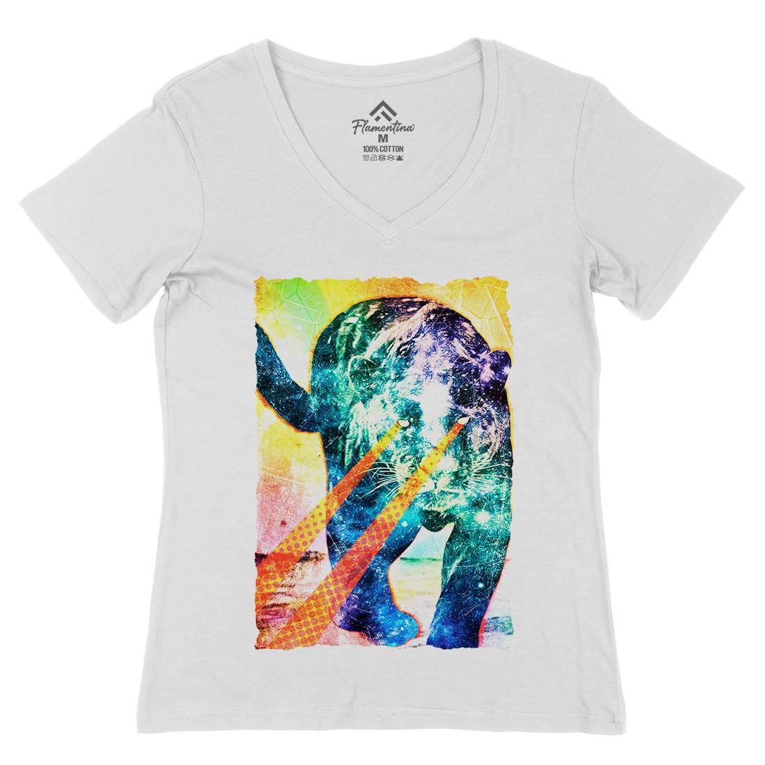 Psycat Tiger Womens Organic V-Neck T-Shirt Space A896