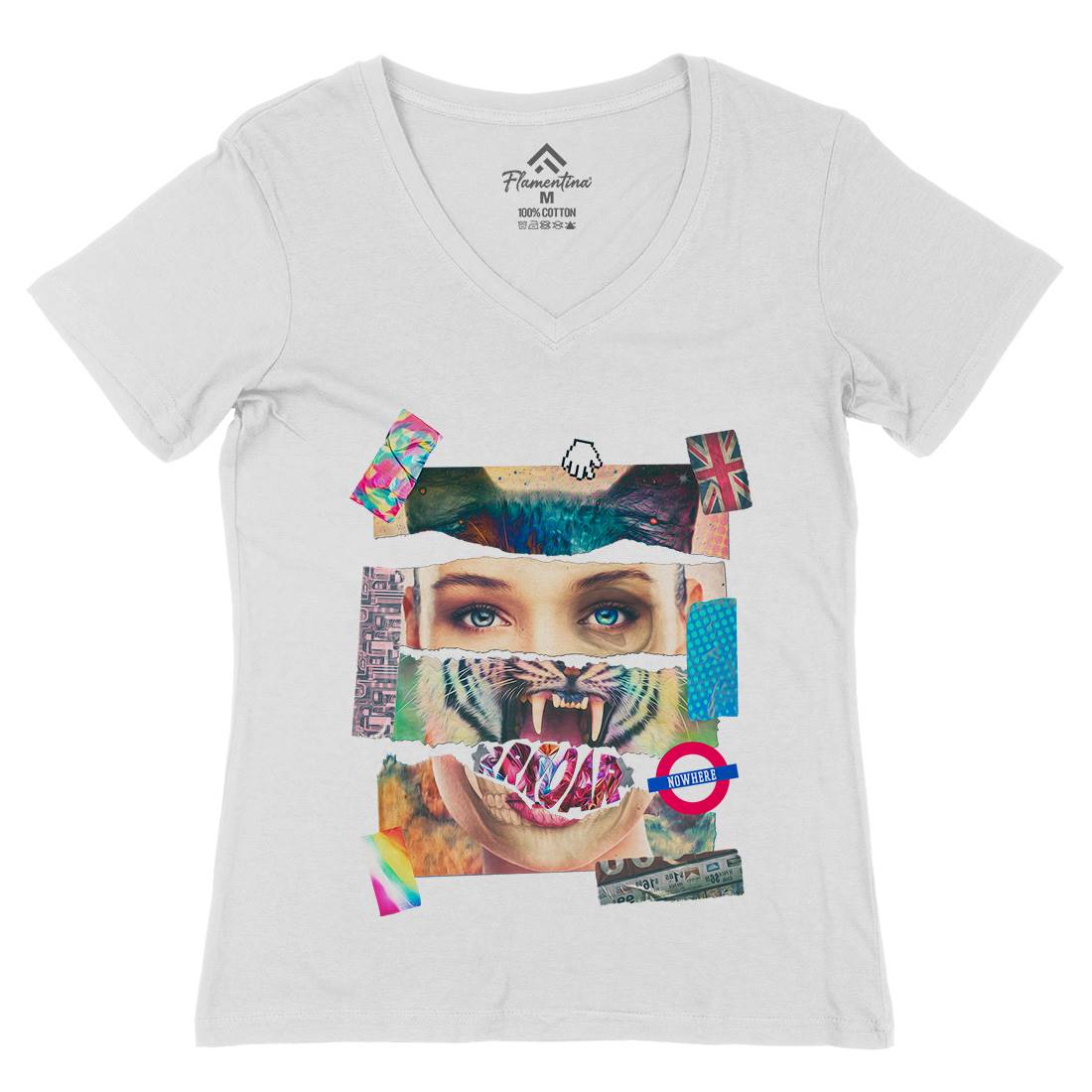 Roar Tiger Womens Organic V-Neck T-Shirt Art A899