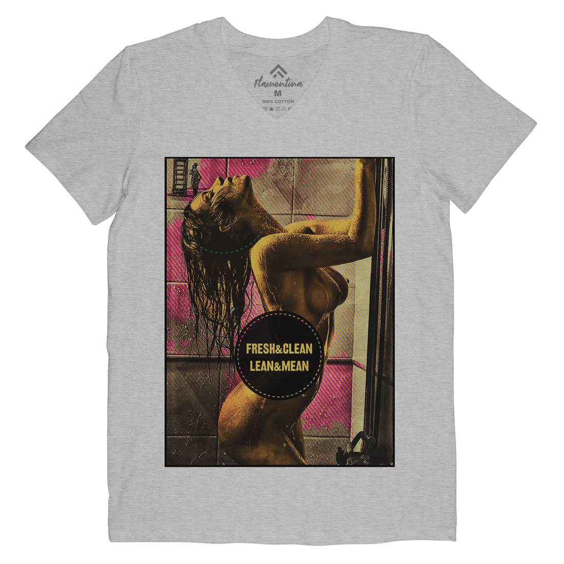 Shower Girl Mens Organic V-Neck T-Shirt Art A908