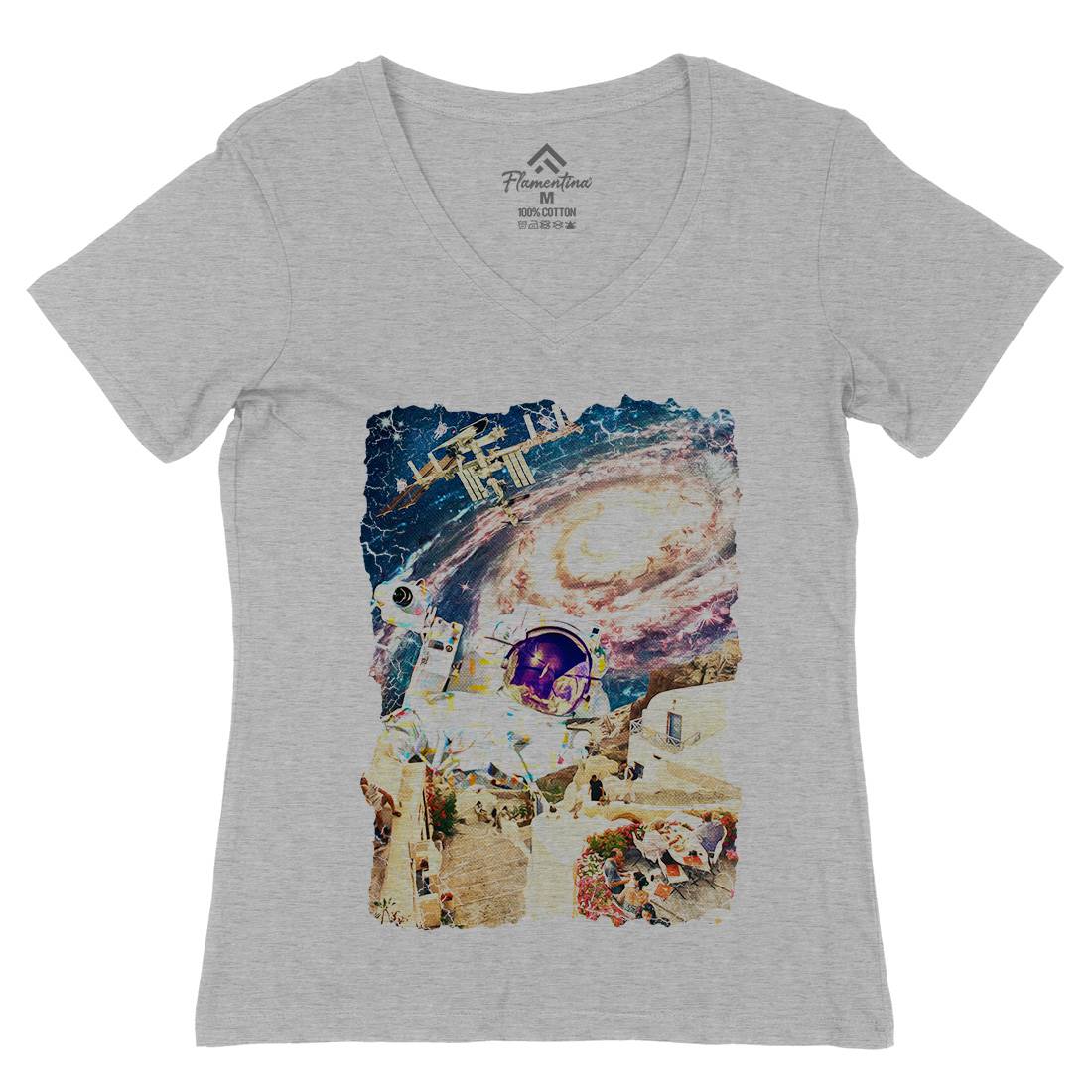 Stepped Out Womens Organic V-Neck T-Shirt Space A914